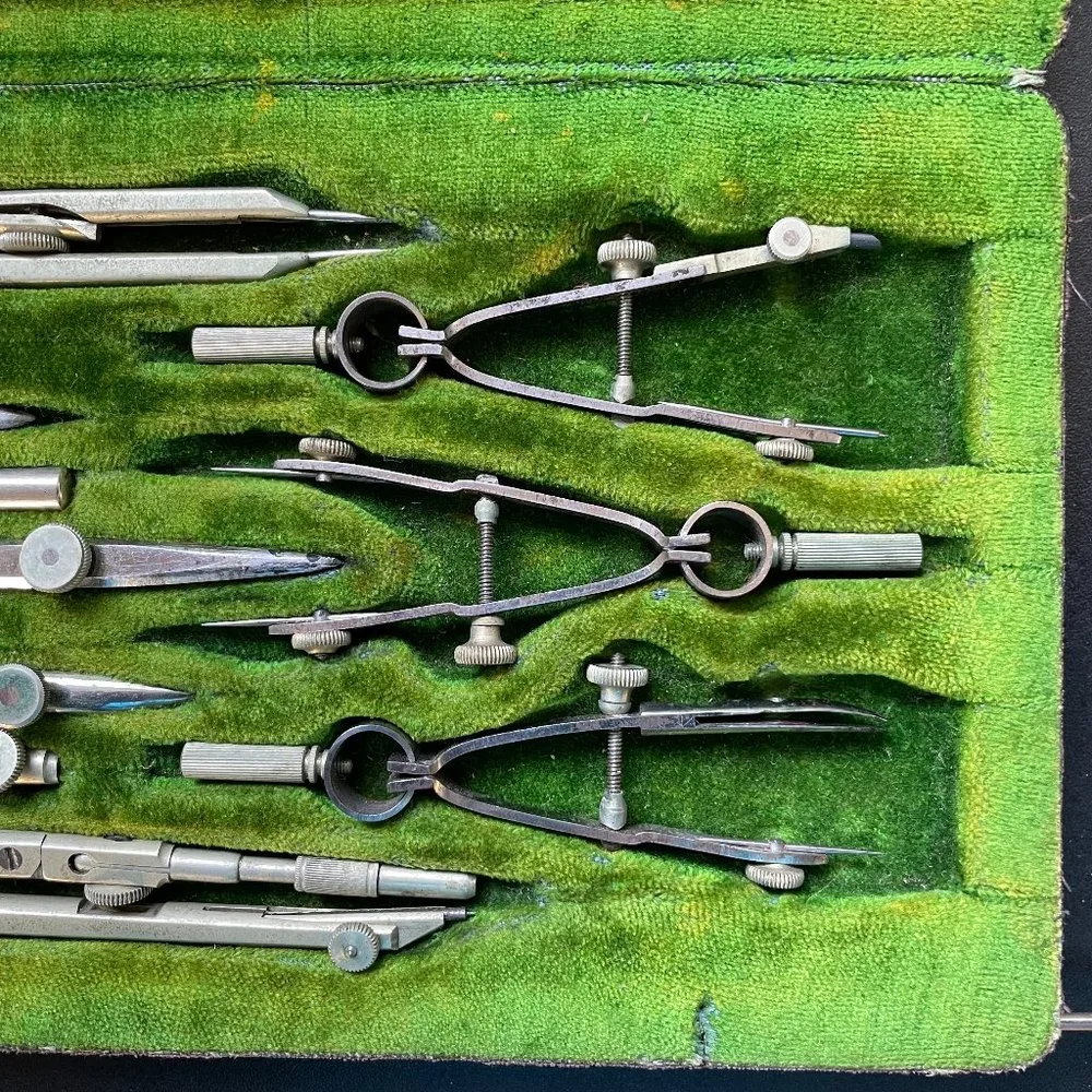 Vintage Drafting Kit Eugene-Dietzgen Co. and triangular Weber drafting ruler